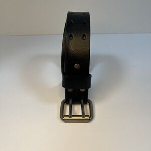 Men's Leather Belt Black Double Prong Adjustable Size 42" Unisex